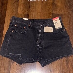Levi's 501 Women's Black Denim Cutoff Shorts – Size 32 Red Tab Button Fly